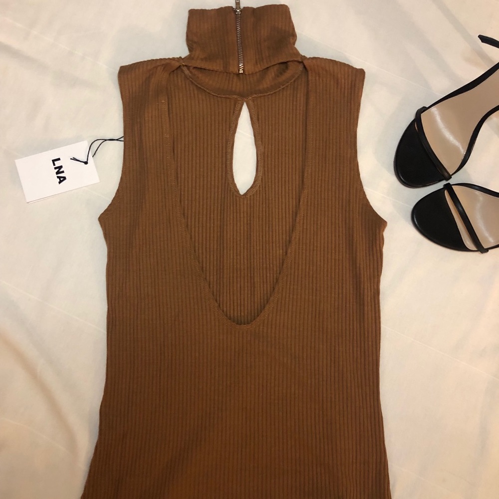 LNA ribbed tank. Open back with turtle neck zipper